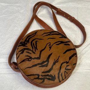 NWT Madewell Round Crossbody Leather Calf Hair Animal Print Pocketbook